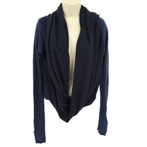 Lululemon Womens 12 Iconic Wrap Cadet Blue Stripe Pullover Cowl Neck Sweater Top